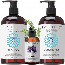 Laritelle Organic Hair Care Set Silk Velvet: Shampoo 17.5 oz + Conditioner 16 oz + Bonus Post-Shampoo Hair Strengthening Treatment 